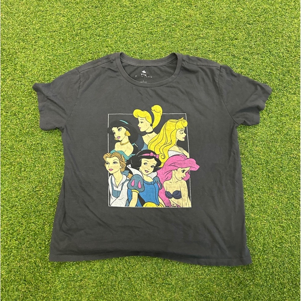 Disney Princess Graphic T-Shirt Charcoal Gray Jasmine Ariel Belle Large